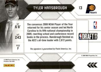 2009-10 Panini Prestige - NBA Draft Class Autographs #13 Tyler Hansbrough Back