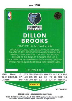 2021-22 Donruss Optic - Green Shock #136 Dillon Brooks Back