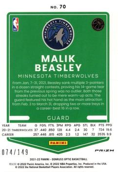 2021-22 Donruss Optic - Lime Green #70 Malik Beasley Back