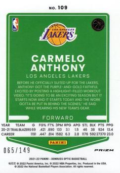 2021-22 Donruss Optic - Lime Green #109 Carmelo Anthony Back