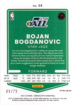 2021-22 Donruss Optic - Pink Velocity #39 Bojan Bogdanovic Back