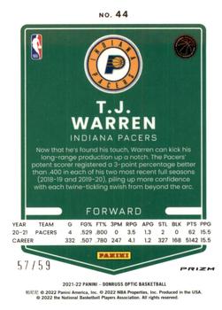 2021-22 Donruss Optic - Blue #44 T.J. Warren Back