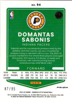 2021-22 Donruss Optic - Fast Break Purple #94 Domantas Sabonis Back