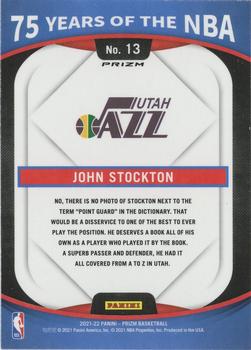 2021-22 Donruss Optic - 75 Years of the NBA (Panini Prizm) #13 John Stockton Back