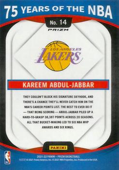 2021-22 Donruss Optic - 75 Years of the NBA (Panini Prizm) #14 Kareem Abdul-Jabbar Back
