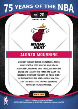 2021-22 Donruss Optic - 75 Years of the NBA (Panini Prizm) #20 Alonzo Mourning Back