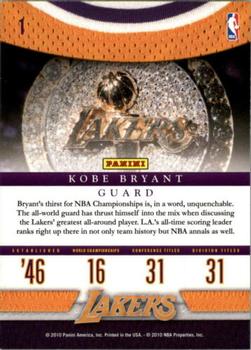 2009-10 Panini Season Update - Lakers Legacy #1 Kobe Bryant Back