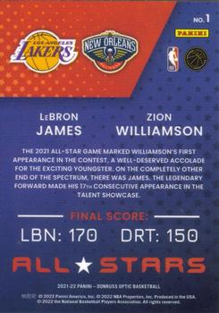 2021-22 Donruss Optic - All-Stars #1 LeBron James / Zion Williamson Back