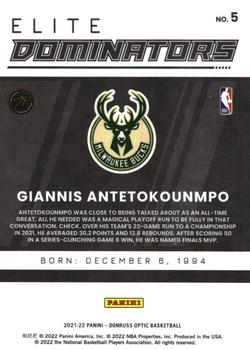 2021-22 Donruss Optic - Elite Dominators #5 Giannis Antetokounmpo Back