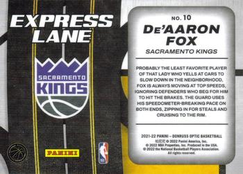 2021-22 Donruss Optic - Express Lane #10 De'Aaron Fox Back