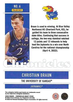 2022 Panini Chronicles Draft Picks #6 Christian Braun Back