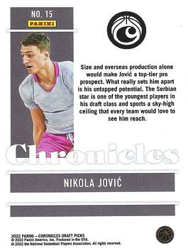2022 Panini Chronicles Draft Picks #15 Nikola Jovic Back