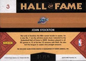 2009-10 Panini Timeless Treasures - HOF Materials Jerseys #3 John Stockton Back