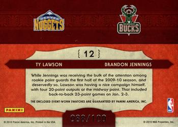 2009-10 Panini Timeless Treasures - NBA Apprentice Combo Materials #12 Ty Lawson / Brandon Jennings Back