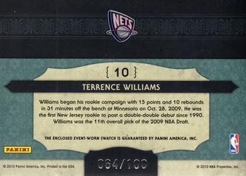 2009-10 Panini Timeless Treasures - NBA Apprentice Materials #10 Terrence Williams Back