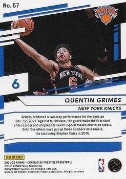 2021-22 Panini Chronicles - Pink #57 Quentin Grimes Back