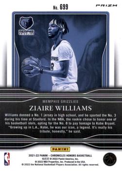 2021-22 Panini Chronicles - Silver #699 Ziaire Williams Back