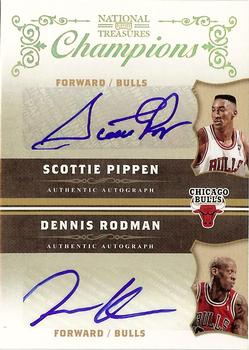 2009-10 Playoff National Treasures - Champions Signature Combos #7 Dennis Rodman / Scottie Pippen Front