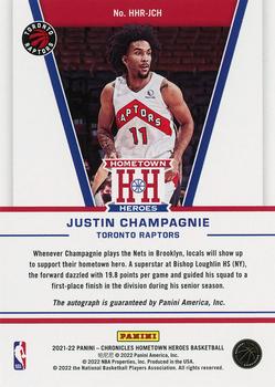 2021-22 Panini Chronicles - Hometown Heroes Rookie Auto Red #HHR-JCH Justin Champagnie Back