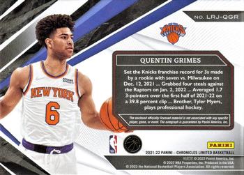 2021-22 Panini Chronicles - Limited Rookie Jersey Auto Prime #LRJ-QGR Quentin Grimes Back