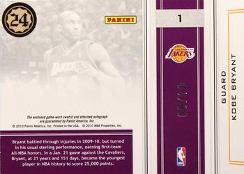 2009-10 Playoff National Treasures - Colossal Materials Prime Signatures #1 Kobe Bryant Back