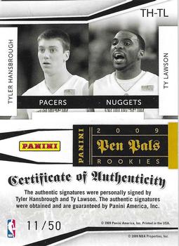 2009-10 Playoff National Treasures - Pen Pals #TH-TL Tyler Hansbrough / Ty Lawson Back