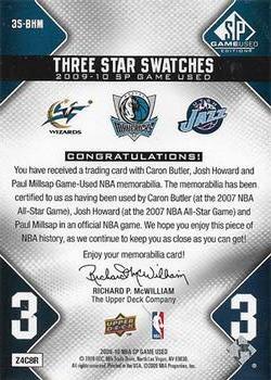 2009-10 SP Game Used - 3 Star Swatches #3S-BHM Josh Howard / Caron Butler / Paul Millsap Back