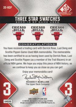 2009-10 SP Game Used - 3 Star Swatches #3S-HDP Scottie Pippen / Derrick Rose / Luol Deng Back
