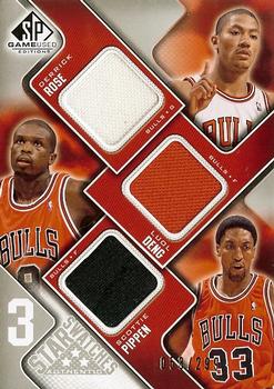 2009-10 SP Game Used - 3 Star Swatches #3S-HDP Scottie Pippen / Derrick Rose / Luol Deng Front