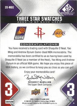 2009-10 SP Game Used - 3 Star Swatches #3S-MBO Yao Ming / Andrew Bynum / Shaquille O'Neal Back