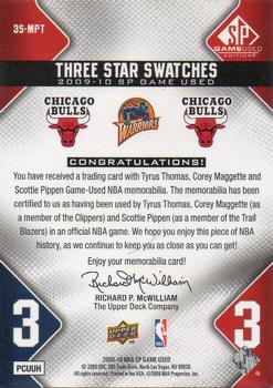 2009-10 SP Game Used - 3 Star Swatches #3S-MPT Scottie Pippen / Tyrus Thomas / Corey Maggette Back