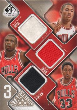 2009-10 SP Game Used - 3 Star Swatches 125 #3S-HDP Scottie Pippen / Derrick Rose / Luol Deng Front