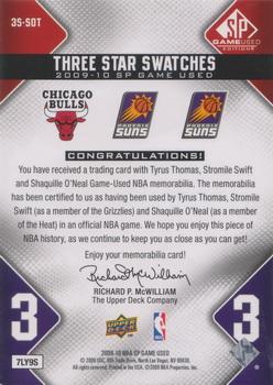 2009-10 SP Game Used - 3 Star Swatches 125 #3S-SOT Stromile Swift / Shaquille O'Neal / Tyrus Thomas Back