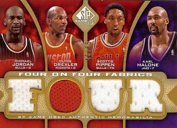 2009-10 SP Game Used - 4 on 4 Fabrics 65 #NNO Michael Jordan / Clyde Drexler / Scottie Pippen / Karl Malone / Patrick Ewing / David Robinson / Dan Majerle / Hakeem Olajuwon Front
