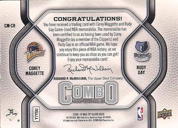 2009-10 SP Game Used - Combo Materials #CM-CR Corey Maggette / Rudy Gay Back
