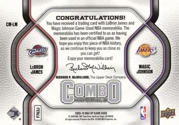 2009-10 SP Game Used - Combo Materials #CM-LM LeBron James / Magic Johnson Back