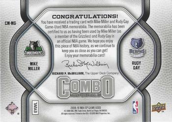 2009-10 SP Game Used - Combo Materials #CM-MG Mike Miller / Rudy Gay Back