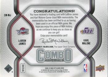 2009-10 SP Game Used - Combo Materials #CM-MJ Karl Malone / LeBron James Back