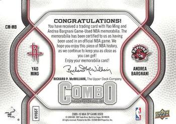 2009-10 SP Game Used - Combo Materials #CM-MB Yao Ming / Andrea Bargnani Back
