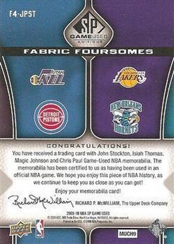2009-10 SP Game Used - Fabric Foursome #F4-JPST Magic Johnson / Chris Paul / John Stockton / Isiah Thomas Back
