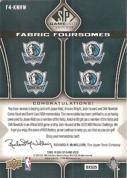 2009-10 SP Game Used - Fabric Foursome #F4-KNHW Jason Kidd / Dirk Nowitzki / Josh Howard / Antoine Wright Back