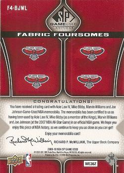 2009-10 SP Game Used - Fabric Foursome 125 #F4-BJWL Mike Bibby / Joe Johnson / Marvin Williams / Acie Law IV Back
