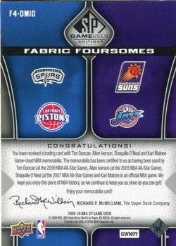 2009-10 SP Game Used - Fabric Foursome 125 #F4-DMIO Tim Duncan / Karl Malone / Allen Iverson / Shaquille O'Neal Back
