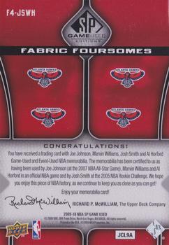 2009-10 SP Game Used - Fabric Foursome 125 #F4-JSWH Joe Johnson / Josh Smith / Marvin Williams / Al Horford Back