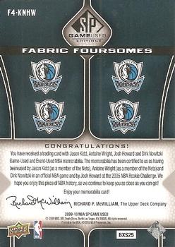 2009-10 SP Game Used - Fabric Foursome 125 #F4-KNHW Jason Kidd / Dirk Nowitzki / Josh Howard / Antoine Wright Back