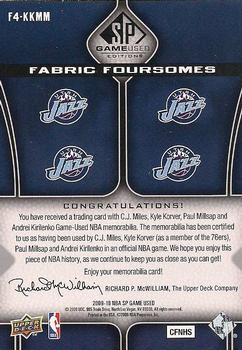 2009-10 SP Game Used - Fabric Foursome 35 #F4-KKMM Andrei Kirilenko / Kyle Korver / C.J. Miles / Paul Millsap Back