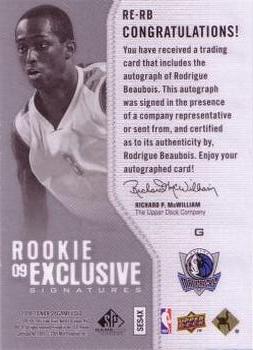 2009-10 SP Game Used - Rookie Exclusive Signatures #RE-RB Rodrigue Beaubois Back
