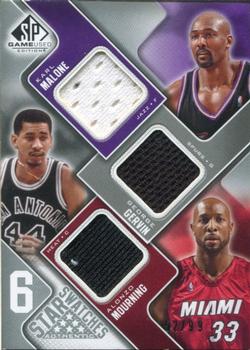 2009-10 SP Game Used - Six Star Swatches #NNO Karl Malone / George Gervin / Alonzo Mourning / Patrick Ewing / Bernard King / Hakeem Olajuwon Front