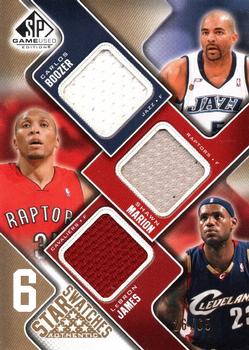 2009-10 SP Game Used - Six Star Swatches 65 #NNO Carlos Boozer / Shawn Marion / LeBron James / Julius Erving / George Gervin / Larry Bird Front