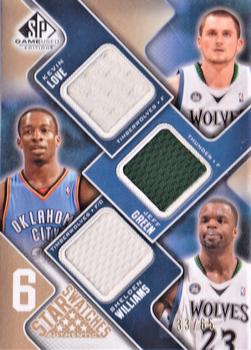 2009-10 SP Game Used - Six Star Swatches 65 #NNO Kevin Love / Jeff Green / Shelden Williams / Raymond Felton / Devin Harris / Dwyane Wade Front